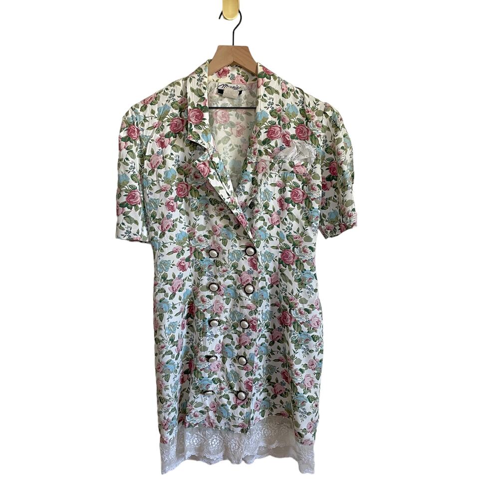 Vintage 1990s Marnie West Floral and Lace double breasted dress size 9